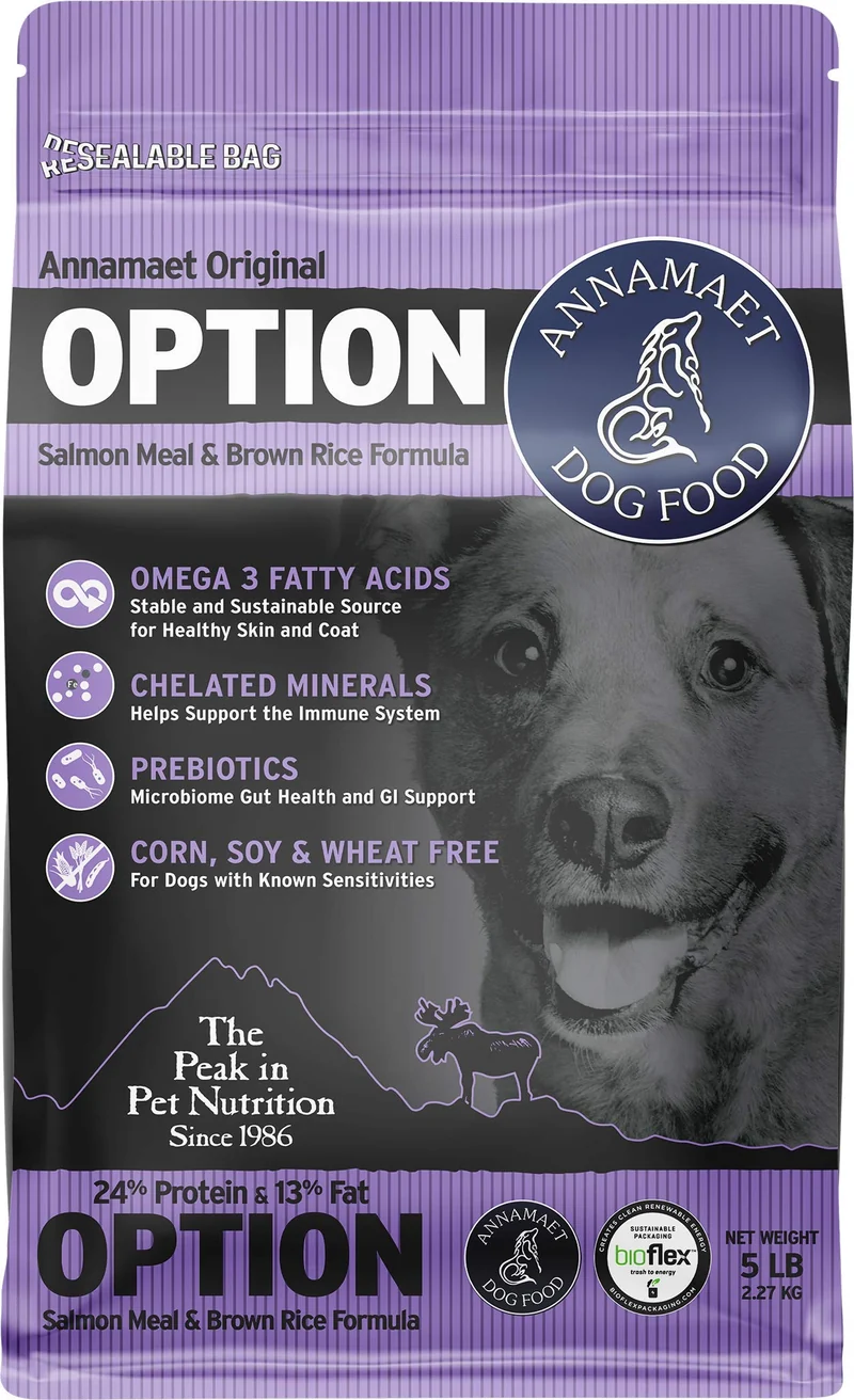 Annamaet Original Option Formule – Croquettes pour chien saumon et riz brun (5 livres)