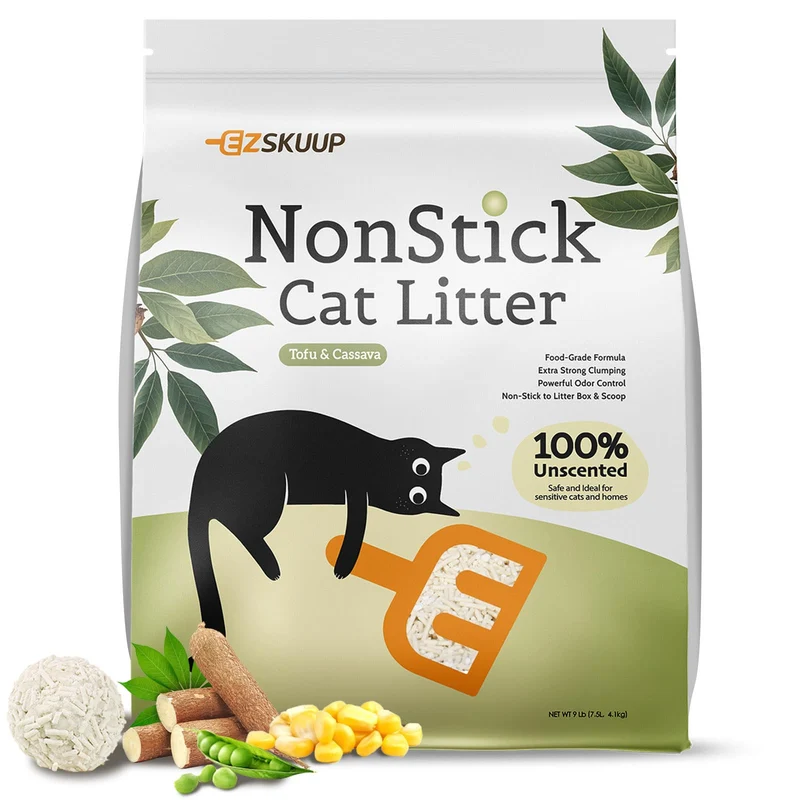 kubvici EZSKUUP — Litière pour chat non adhérente au fond, mélange tofu et manioc, faible poussière, biodégradable, 9 lb