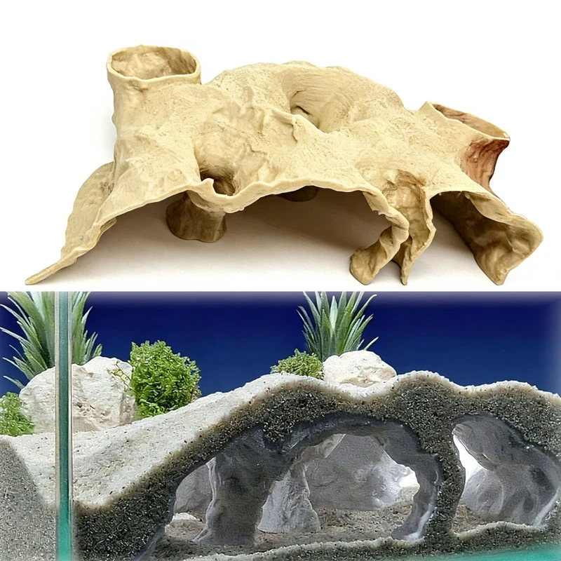 Grotte d'aquarium souterraine imprimée en 3D – Refuge naturel sous gravier pour Corydoras, Kuhli Loach, Clown Loach et Betta (Grand)