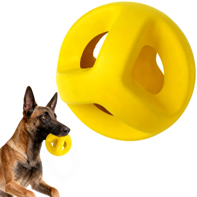 PetiFine Balle Chien Incassable — Jouet Durable pour Mâchoires Puissantes, Jaune, 4,5 pouces