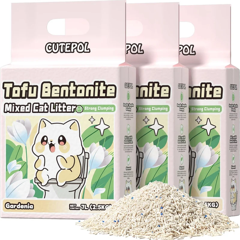 CUTEPOL Litière Mix 4-en-1 pour Chats – Grumeaux Rapides, Absorption, Sans Poussière, Flushable – Jasmin