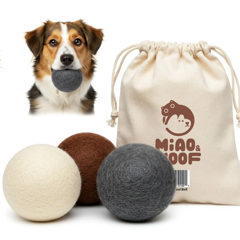 Miao et Woof – Balles en laine 100% pure pour chiens et chiots | Jouet doux et durable