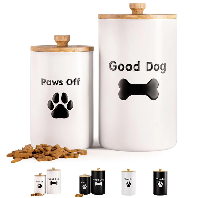 HB Design Co. Conteneurs pour friandisses chien – Lot de 2 en céramique avec couvercles étanches (9x5 et 7x4 po) – Capacité 11 tasses
