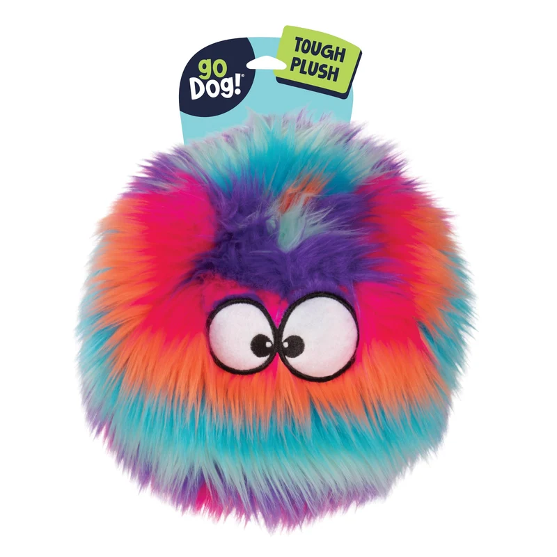 goDog Furballz Balle Peluche Siffleuse – Technologie de protection contre la mastication, Grand, Arc-en-Ciel