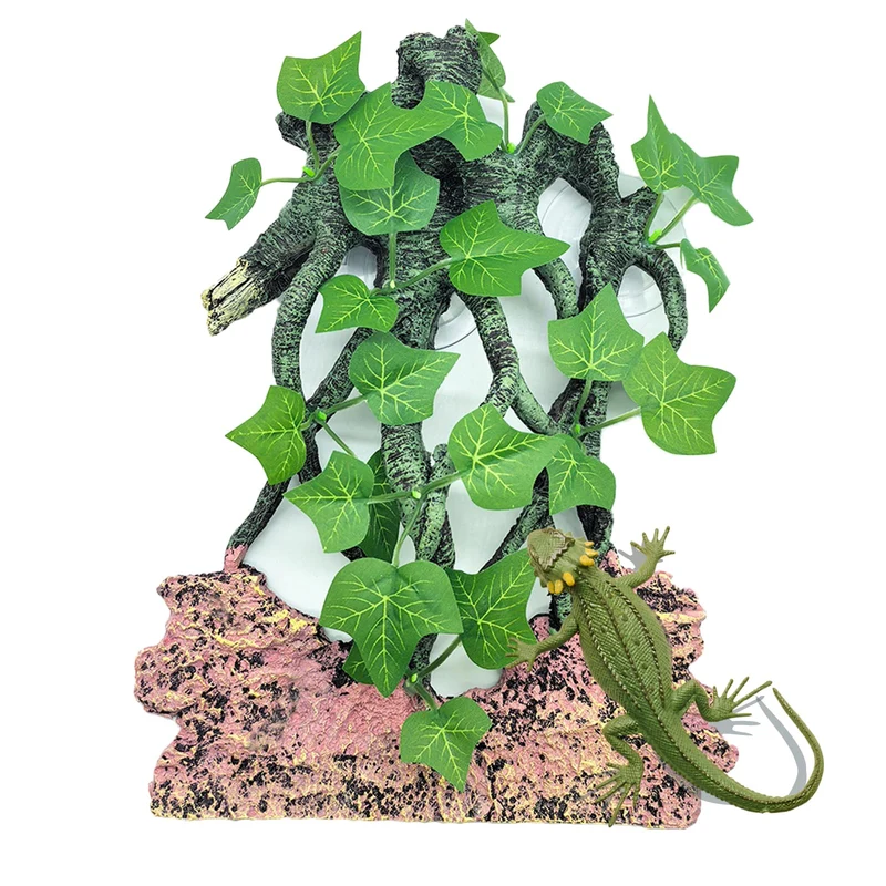 BNOSDM Branche d'Escalade pour Reptiles avec Ventouse – Décor Forêt Tropicale et Habitat Sûr