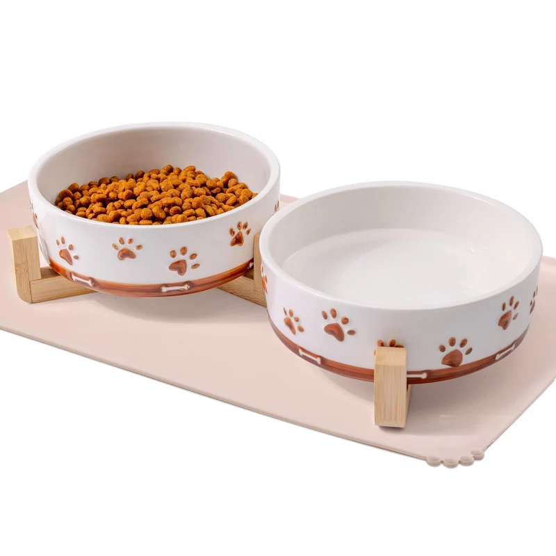 XRBEOU – Bols pour chien avec support en bois, 1,7 tasse (13,5 oz), antiderapant