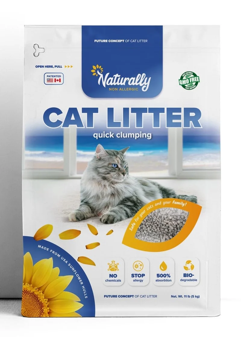 Naturally Non Allergic – Litière pour chat en pellets tournesol, 11 lb, contrôle des odeurs