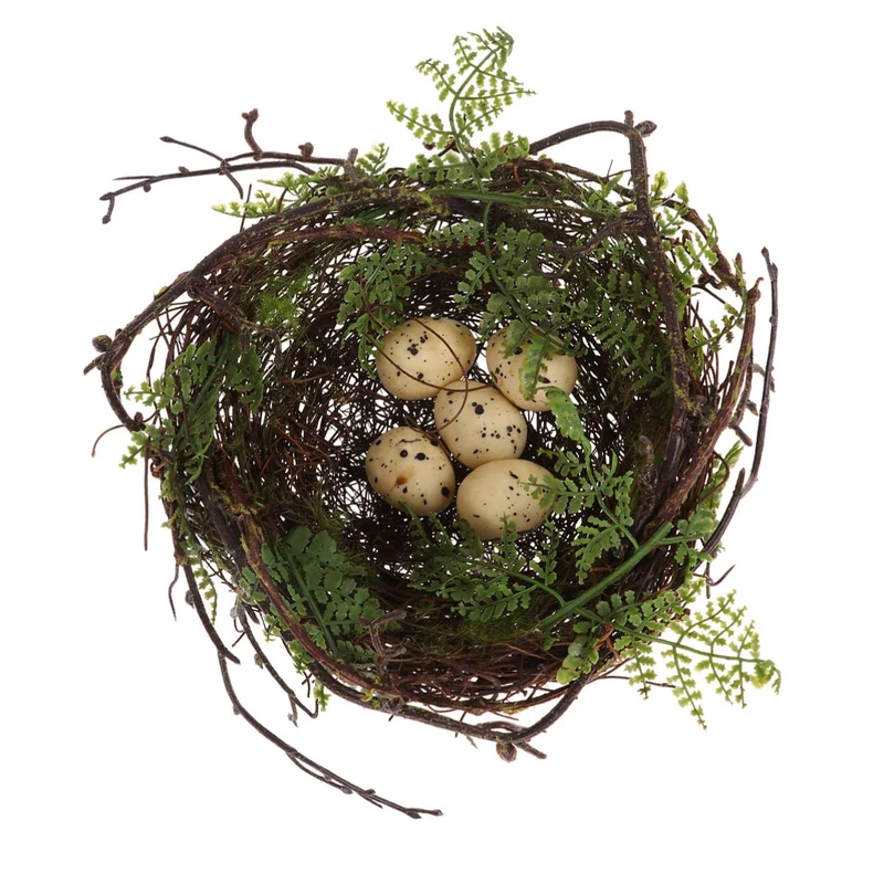 YARNOW Nid artificiel en rotin avec 5 œufs – Déco intérieure naturelle