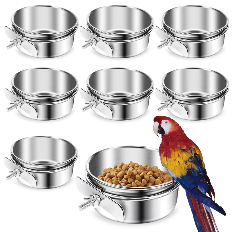 ToLanbbt – 8 Bols en Acier Inoxydable avec Clip de Fixation pour Nourriture et Eau des Oiseaux