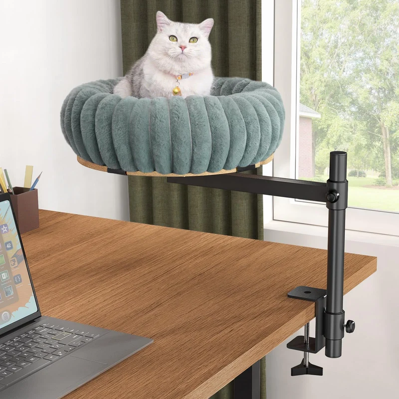 XiaZ Nid de Bureau pour Chat – Perchoir Rotatif et Réglable, Montage Dessus ou Sous le Bureau