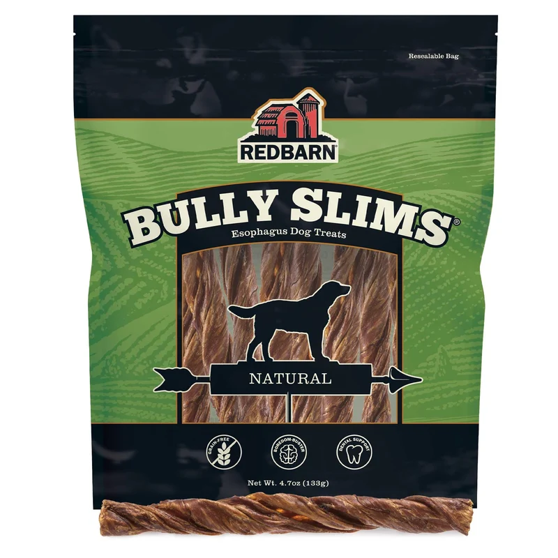 Redbarn Bully Slims Œsophage pour chien – Sac 4,7 oz – Protéine unique d’œsophage de bœuf, cuisson lente, sans cuir brut, digeste et sans gluten