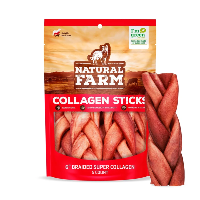 Natural Farm Bouchées Collagène Sans Odeur pour Chien – 6 pouces, Lot de 5, Alternative Réelle à la Tige de Boeuf