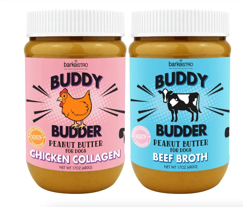 BUDDY BUDDER – Bouillon de bœuf et beurre d'arachide naturel pour chiens, 17 oz, fabriqué aux États‑Unis