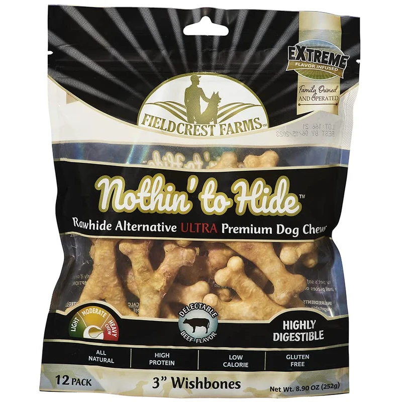 Fieldcrest Farms Rien à cacher – Os naturels sans cuir 3 po pour chiens (12 pièces)