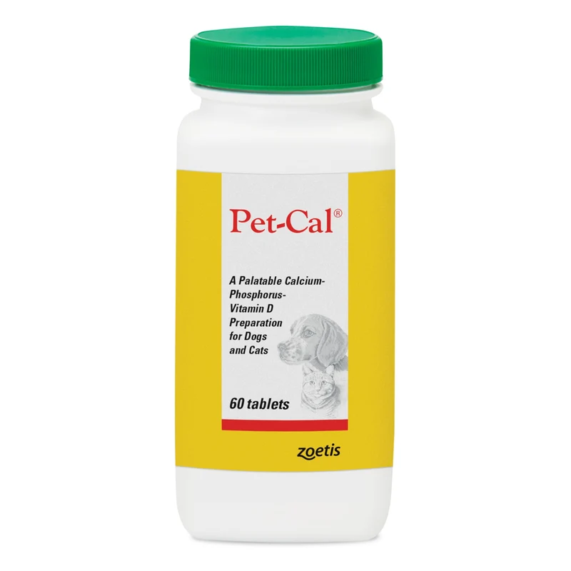 Pet-Cal Calcium, Phosphore et Vitamine D – Comprimés à Croquer pour Chiens et Chats, Bouteille 60