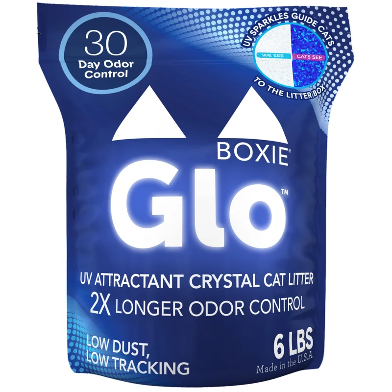 Boxiecat Glo — Litière en Cristaux Non Agglomérants, 30 Jours de Contrôle des Odeurs, Attractant UV, Sans Poussière, Multi-Chats