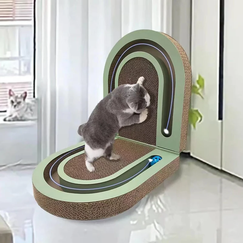 LEQOS Tapis Grattoir Pliable 26 Pouces Double Face pour Chats – Boules de Poursuite et Carton
