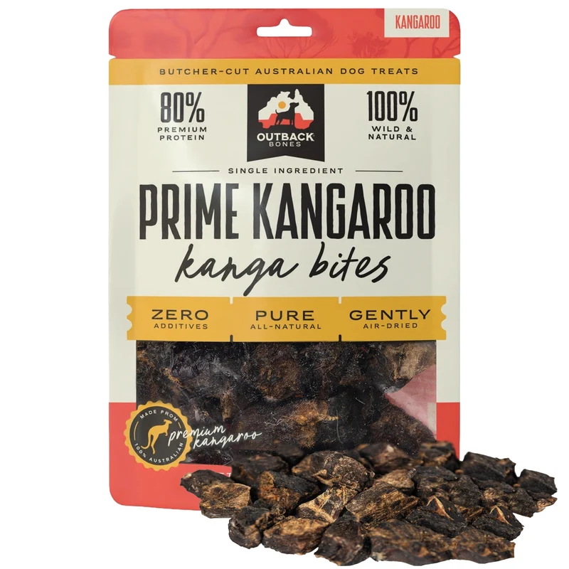 OUTBACK BONES | Prime Kangaroo – Bouchées de Kangourou Séchées à l'Air pour Chiens (7,05 oz)
