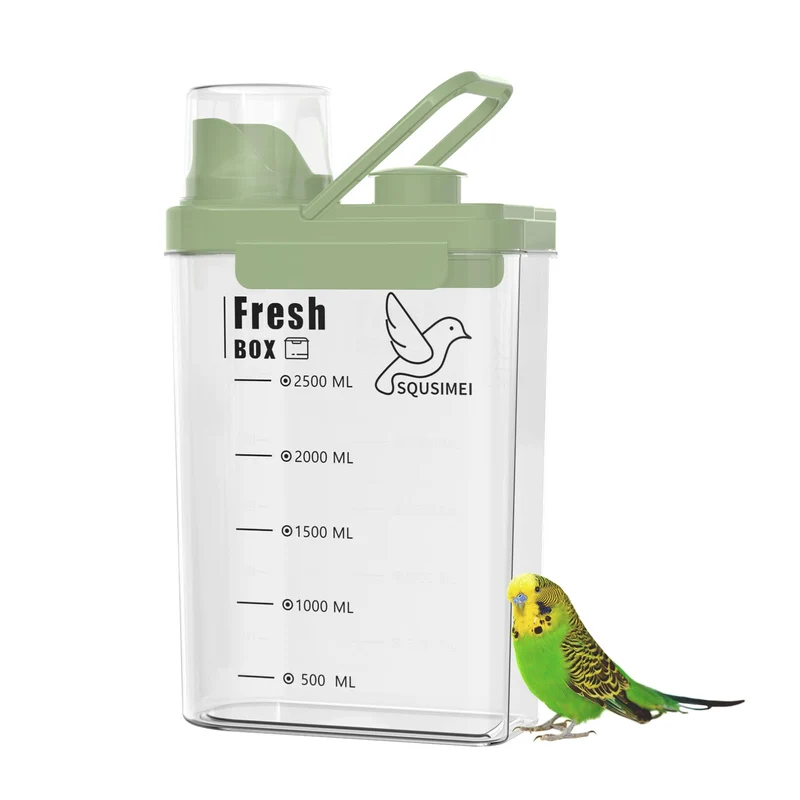 SQUSIMEI Boîte de stockage pour graines d'oiseaux 3 Qt / 2,8 L – Couvercle étanche, tasse doseuse, sans BPA – Vert