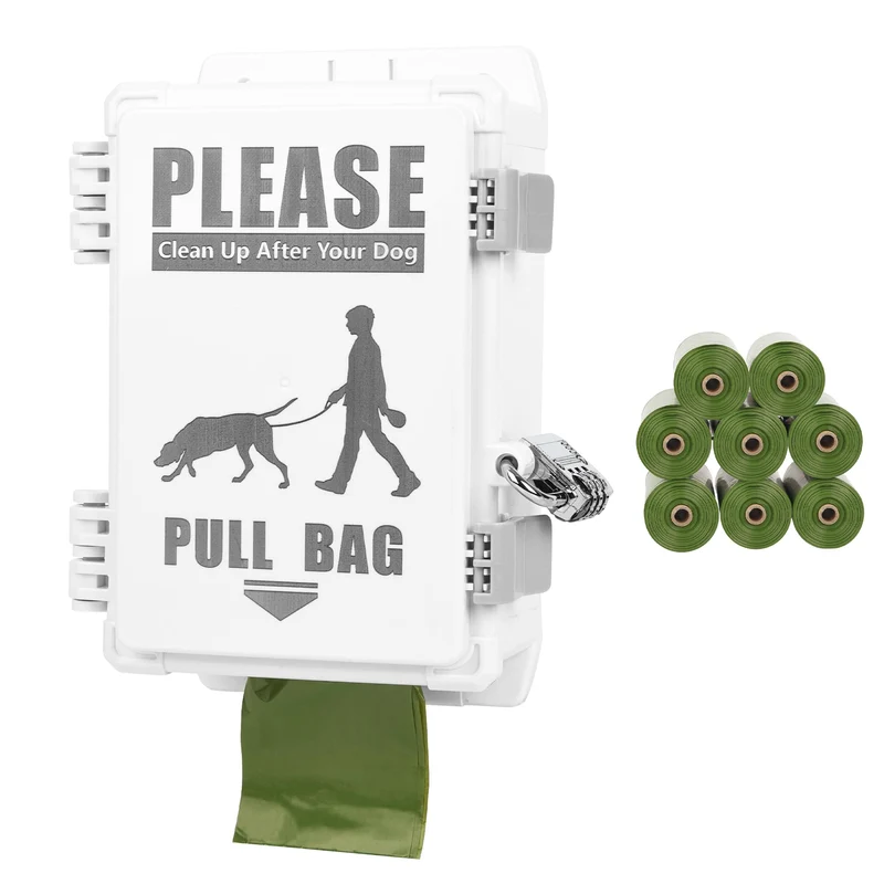 Distributeur VANQOU de sacs pour chien — Étanche, montage mural ou poteau, 8 rouleaux inclus
