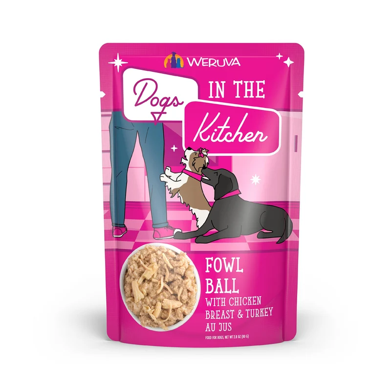 Weruva Dogs in the Kitchen Boule de Volaille – Poulet éfiloché et Dinde au Jus, Sachets 2,8 oz (Pack de 12)