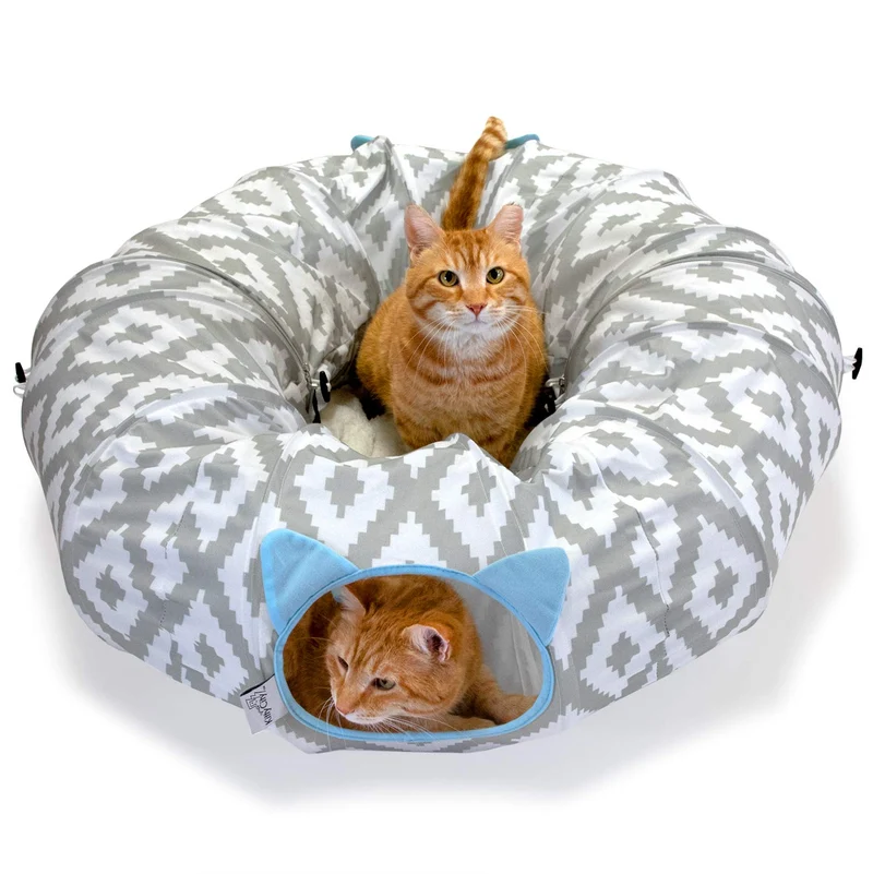 Kitty City Grand Tunnel pour Chat – Tunnel 2-en-1 et Nid Doux, Blanc