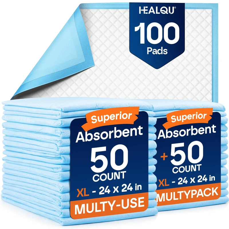 Healqu Tapis d'entraînement pour chiots – Pack 100, 24x24 pouces | Absorbants et anti-fuite