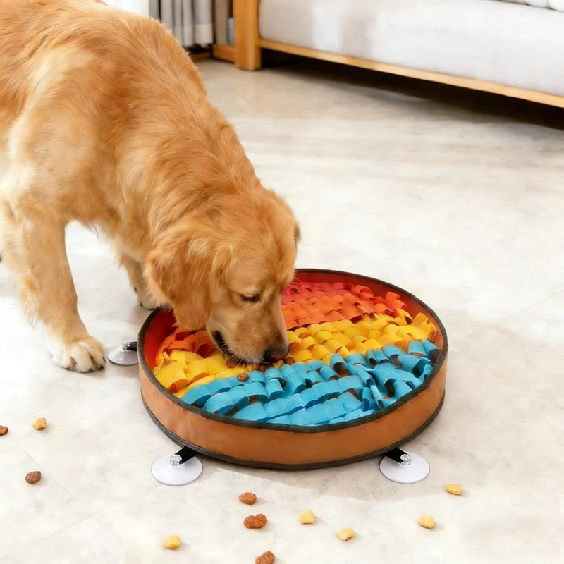 DasTior Snuffle Mat pour Chiens de Grand Format — Diamètre 50 cm, 3 ventouses, base antidérapante, puzzle lent, arc-en-ciel
