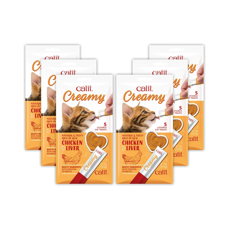Catit Friandise Crémeuse à Lécher pour Chat – Poulet et Foie, Pack de 30 tubes