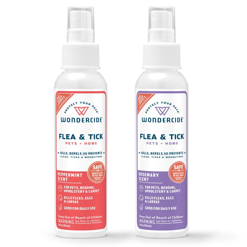 Wondercide – Spray naturel contre puces, tiques et moustiques (2-pack) pour chiens, chats et maison – Menthe poivrée & romarin