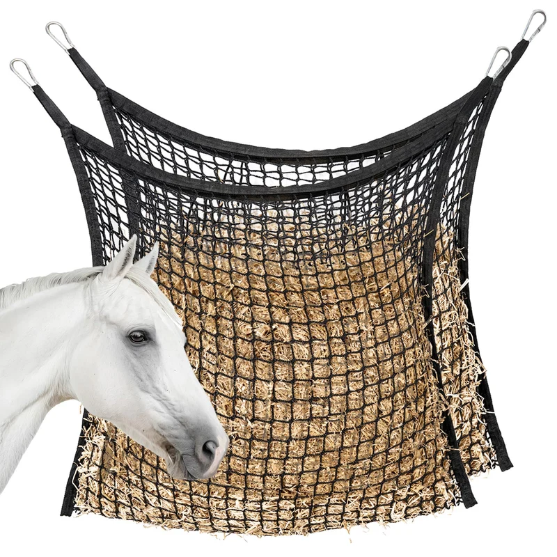 MKO SHUN 2 PCS Filet Foin Lent pour Chevaux – Grande Capacité, Installation Facile, Noir, 89×79 cm