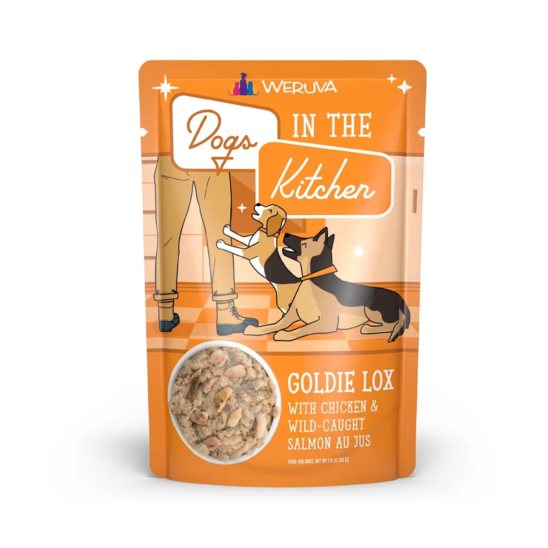 Weruva Dogs in The Kitchen Goldie Lox – Poulet et Saumon Sauvage, Sachets 2,8 oz (12 x 1)