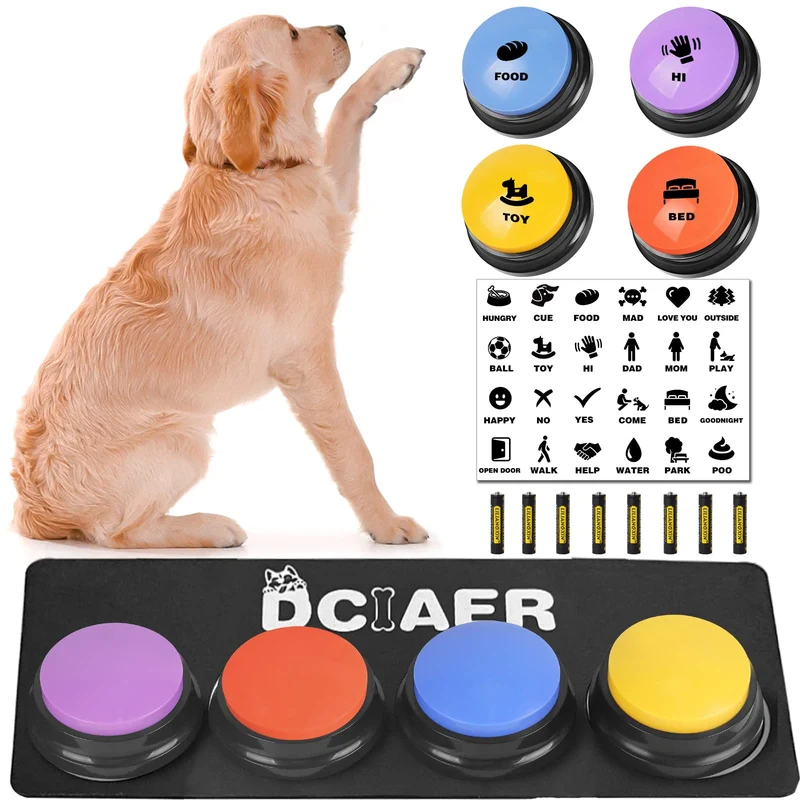 DCIAER Boutons de communication pour chien – 4 boutons enregistrables + 24 motifs + tapis + piles AAA