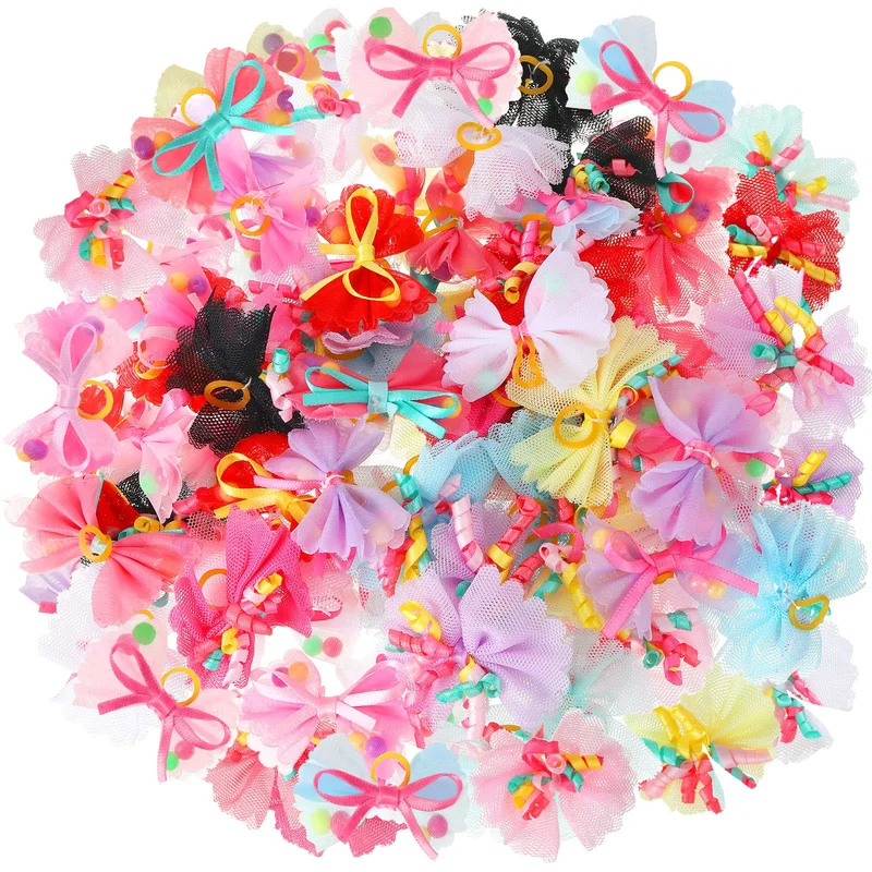 Chumia - 100 nœuds pour poils de chien avec élastique – Accessoires grooming Classique pour petits chiens