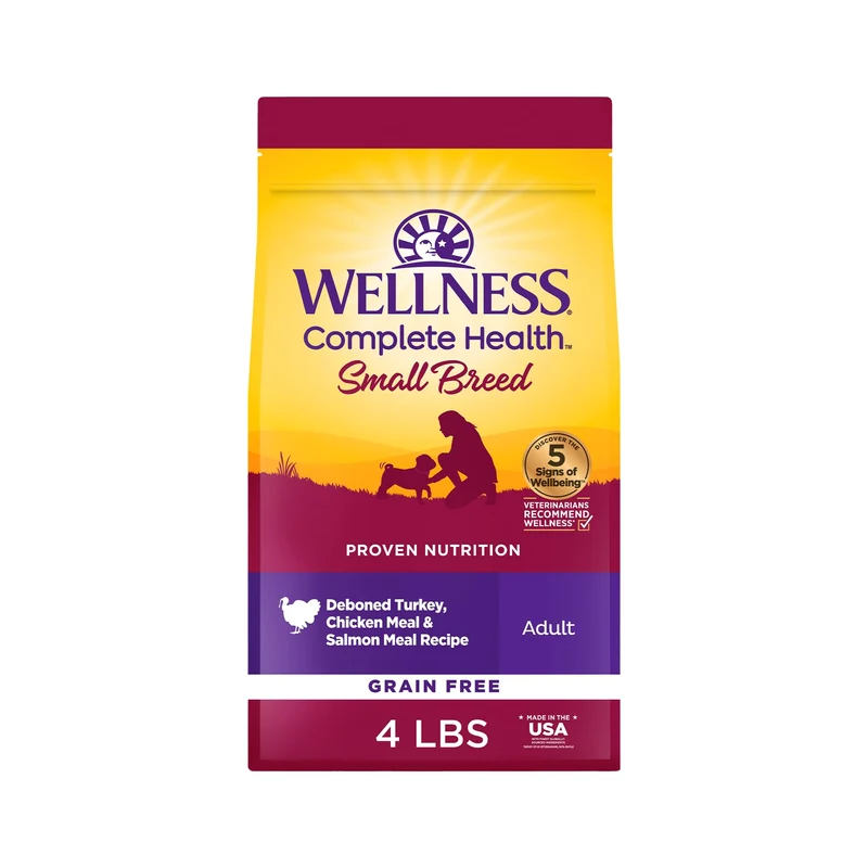 Wellness Complete Health – Croquettes Sans Céréales pour Petits Chiens Adultes, Poulet et Saumon, Sac 1,8 kg (4 lb)