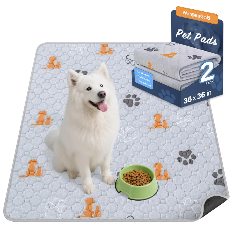 WanpeeGoo Tapis d'entraînement réutilisables pour chiens – Lot de 2, 36 x 36 cm, orange, anti-glisse