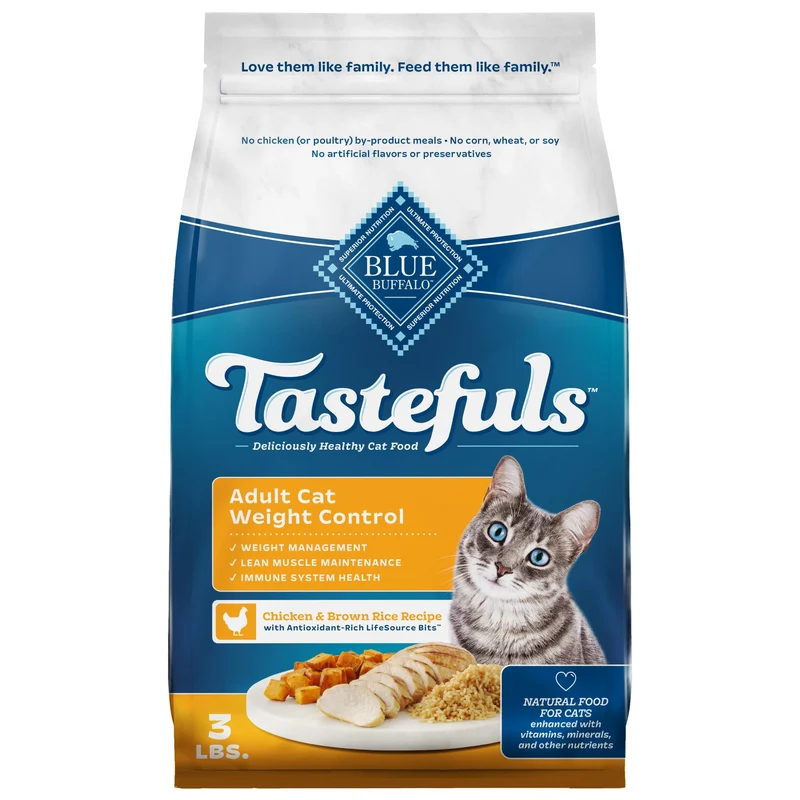 Blue Buffalo Tastefuls – Contrôle du Poids pour Chat Adulte, Poulet, 3 lb, USA