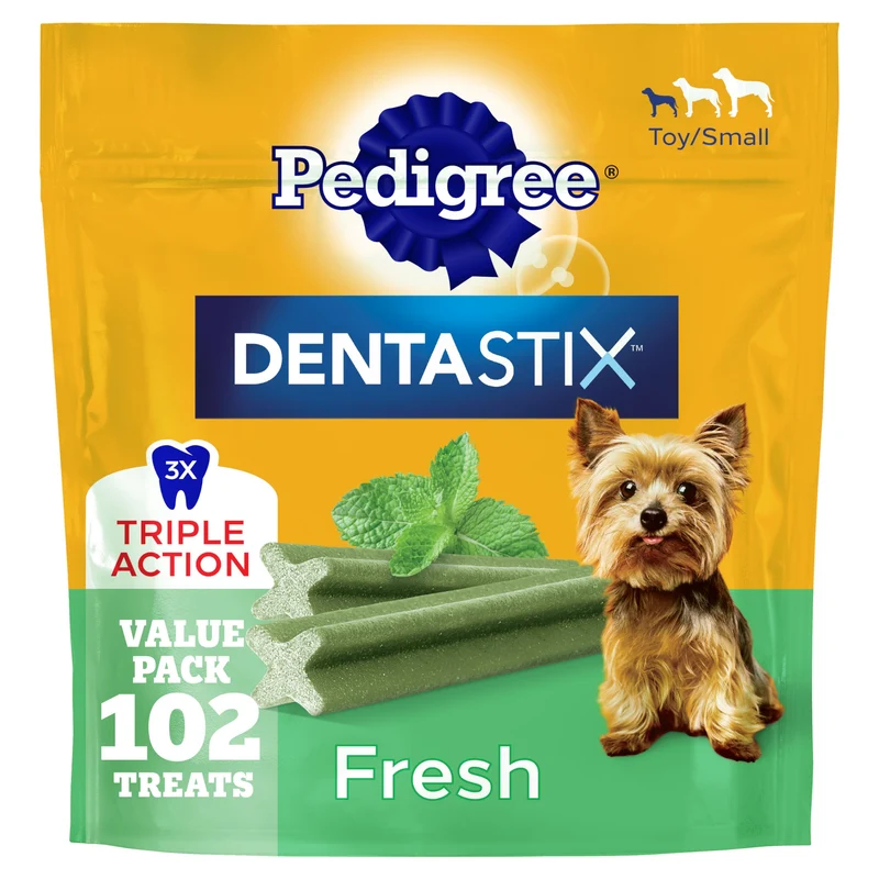 Pedigree Dentastix – Friandises dentaires pour chiens de petite race, goût frais, sachet 1,54 lb (102 friandises)