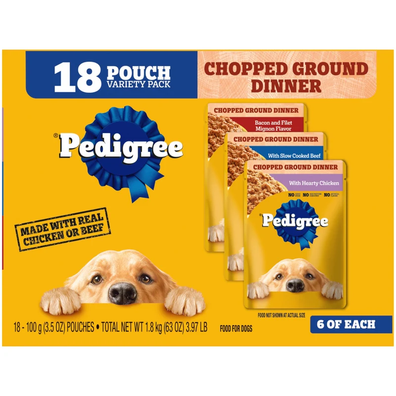Pedigree Dîner Haché – Sachets Humides pour Chien Adulte, Pack Variété 30 x 3,5 oz