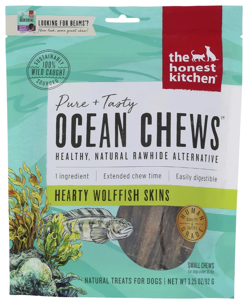 The Honest Kitchen Ocean Chews™ – Peaux de wolffish Hearty, friandises pour chiens à qualité humaine, 3,25 oz (Beams™)