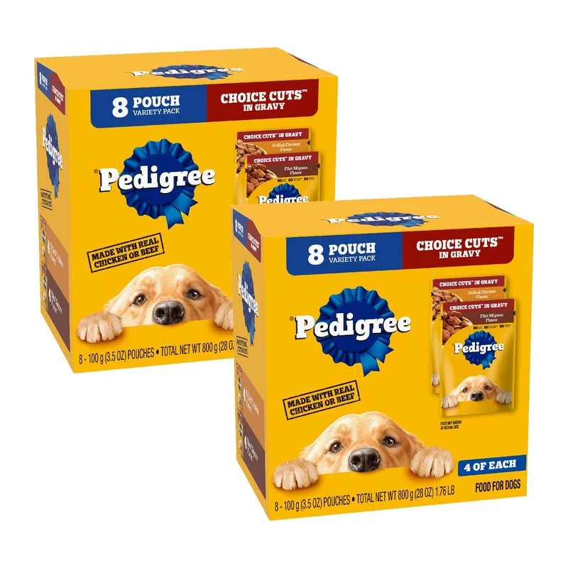 Pedigree Morceaux Choisis dans la Sauce – Aliment humide pour chiens adultes, sachets 3,5 oz, variété (8 sachets) – Lot de 2