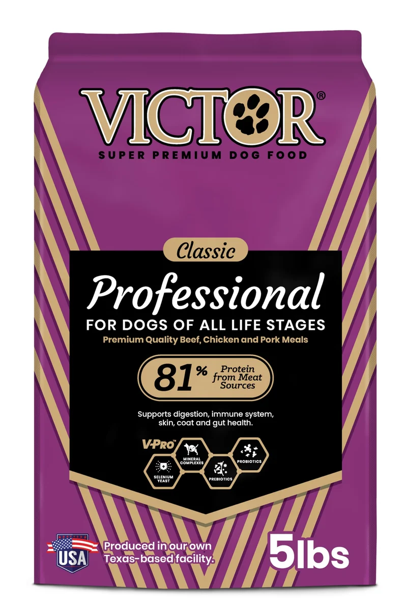 VICTOR Super Premium Croquettes Professionnelles – 26% Protéines – Sans Gluten – Boeuf, Poulet & Porc – Pour Chiens et Chiots Actifs – 2,27 kg