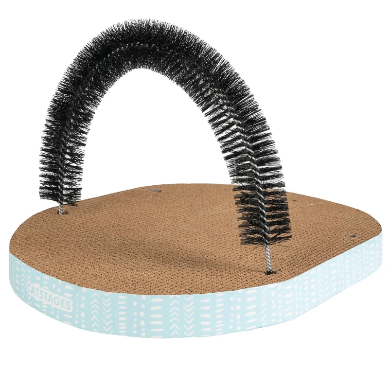 Catstages Grattoir et Toilettage pour Chat - Station d'Auto-Toilettage avec Brosse Courbe Amovible - Orange