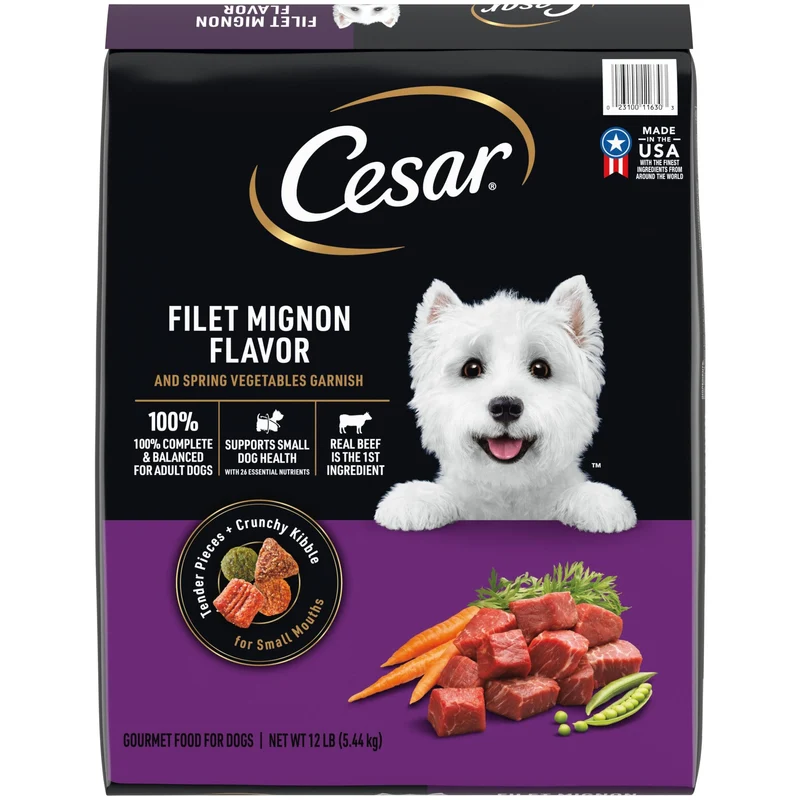 Nourriture Sèche Cesar pour Petits Chiens – Saveur Filet Mignon et Légumes Printemps, Sac 12 lb