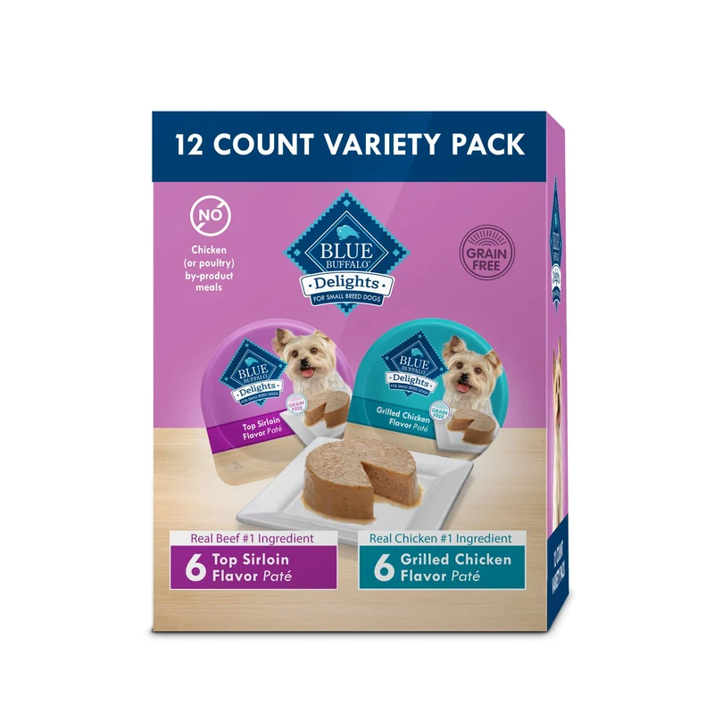 Blue Buffalo Delights – Nourriture humide naturelle pour petits chiens, rumsteck et poulet grillé, 12 tasses
