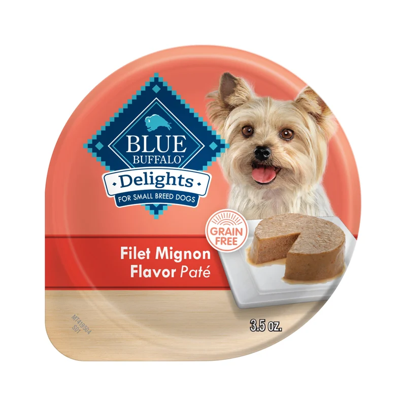 Blue Buffalo Delights – Alimentation humide naturelle pour petit chien, pâté filet mignon en jus, lot de 12 boîtes 3,5 oz