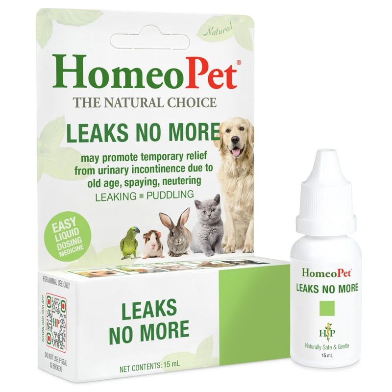 HomeoPet Leaks No More – Soutien naturel pour l'incontinence urinaire chez chats et chiens, 15 ml