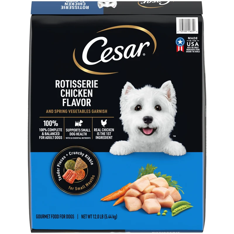 Cesar – Alimentation sèche pour petit chien | Saveur poulet rotisserie et légumes printems, sac 12 lb