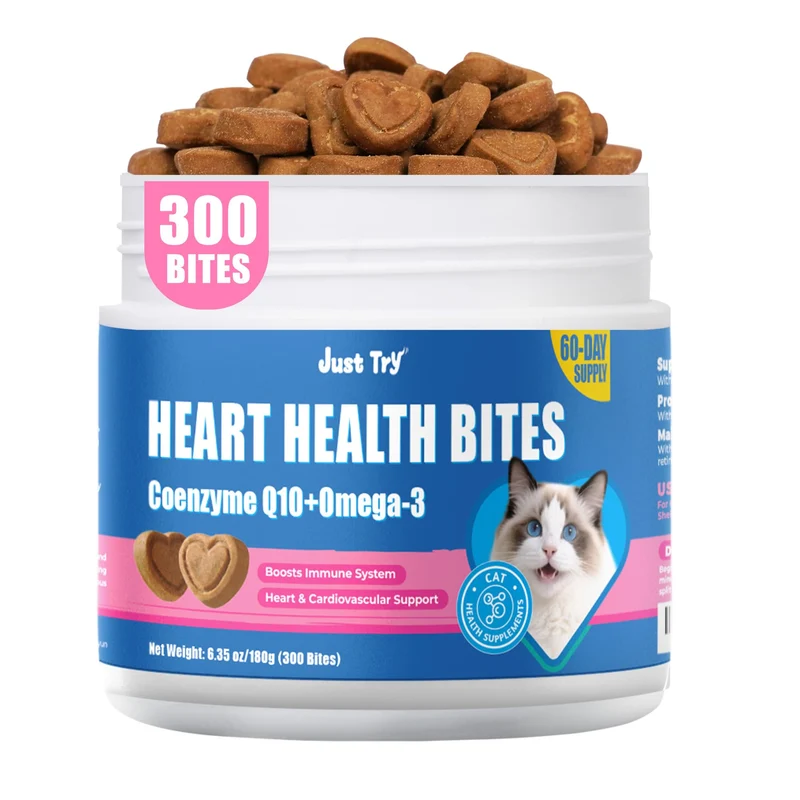 Just Try Bouchées Q10 pour Chats – Avancé Q10 & Taurine, friandises au poulet douces, soutien cœur félin, 300 unités