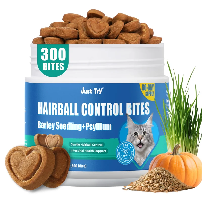Just Try 300 Bouchées – Friandises pour Chats, Boules de Poils, Citrouille, Herbe à Chat & Oméga-3